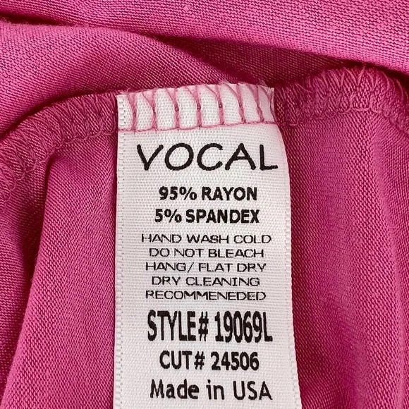 Vocal Top Womens Pink Long Sleeve Cut Out Neckline with Rhinestones Soft Stretch - Picture 10 of 10